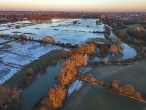 Werne-Bergkamen, North Rhine-Westphalia, Germany, flood on the Lippe, river in the Ruhr area, the