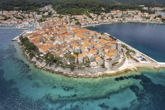 The old town centre of Korcula town seen from the air, Croatia, Europe