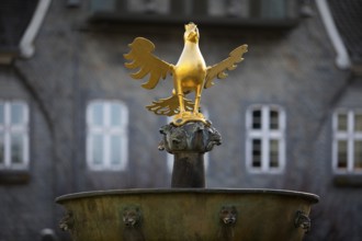 Gilded imperial eagle as a fountain eagle on the market fountain, Old Town, Goslar, UNESCO World