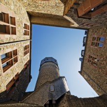 Old Castle, also known as Landgraves' Castle, view from the inner courtyard to the sky, Giessen,