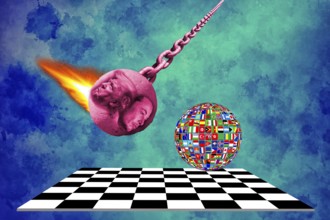 Symbolic image, Trump und Musk-Weltbestimmung, Abrißbirne Trump und Musk, Wahn von Deals und Zölle,