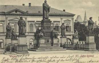Historical postcard, picture postcard, Luther monument in Worms, Rhineland-Palatinate, Germany,