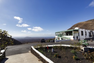 Viewpoint with Balcon de Femes restaurant, mountain village of Femes, Yaiza, Lanzarote, Spain,