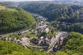 View of the town from the north with mountain church, castle ruins and buildings of the TU Dresden