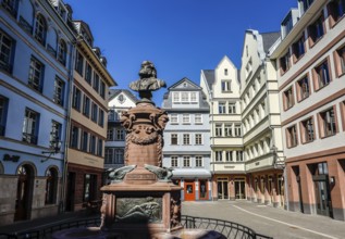 New Old Town, Hühnermarkt with Friedrich Stoltze Fountain, Frankfurt am Main, Hesse, Germany,