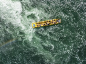 Aerial view, top down view from a passenger boat for round trips below the Rhine Falls, Neuhausen,