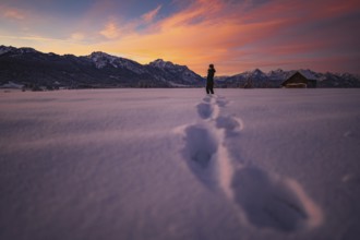 Winter landscape in the Allgäu near Halblech at sunrise