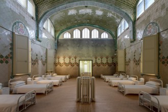 Hospital room with beds, Hospital de la Santa Creu i Sant Pau, Barcelona, Catalonia, Spain, Europe