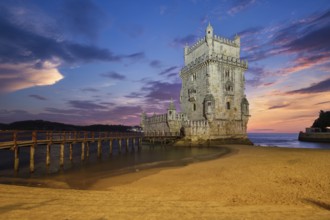 Belem Tower or Tower of St Vincent, famous tourist landmark of Lisboa and tourism attraction, on
