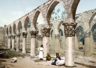 Colonnade of the ancient mosque, Baalbek, Holy Land, Lebanon, c. 1890, Historic, digitally restored