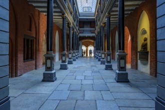 North-south passage and courtyard of the medieval town hall from the brick Gothic period with