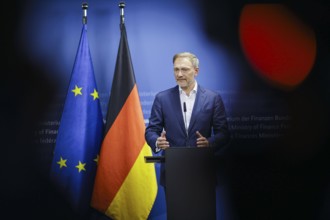 Christian Lindner (FDP), Federal Minister of Finance, gives a press statement at the Ministry of