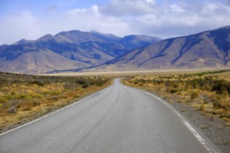 El Calafate, Patagonia, Argentina, R11 country road with little traffic in front of a mountain