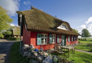 Old traditional fisherman's house with the figure of a fisherman, Ahrenshoop, Fischland-Darß-Zingst