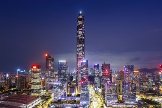 Shenzhen skyline with skyscrapers city centre downtown at night in Shenzhen, China, Asia