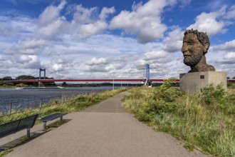 The Friedrich Ebert Bridge over the Rhine between Ruhort and Homberg, Mercator Island, sculpture