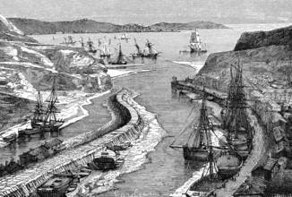 The harbour of Hayle, County of Cornwall in England, in 1880, Historical, digital reproduction of
