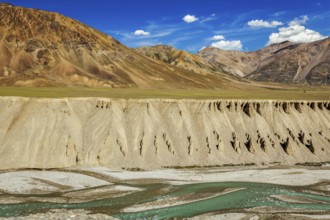 Himalayan landscape in Himalayas near Baralacha La pass. Himachal Pradesh, India, Asia