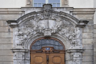 Detail of the entrance portal of the Marie-Theres-Gymnasium, neo-baroque, built in 1909,