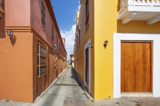Colombia, Scenic colorful streets of Cartagena in historic Getsemani district near Walled City