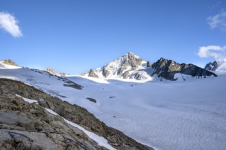 High alpine mountain landscape, summit of the Aiguille de Chardonnet and Glacier du Tour, glaciers