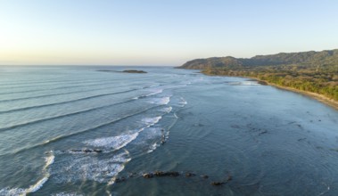 Aerial view, sandy beach and coast with waves, Playa Santa Teresa, Costa Rica, Central America