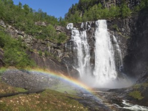 Waterfall Skjervsfossen, near Granvin, Hardanger, Norway, Europe