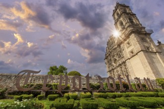Mexico, Tepotzotlan central plaza and Francisco Javier Church in historic city center, Central