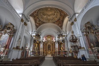Chancel with painted false dome, Baroque church of St Martin, built in 1668, Grüner Markt, Bamberg,