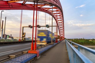 The Bridge of Solidarity, the longest tied-arch bridge in Germany, over the Rhine from