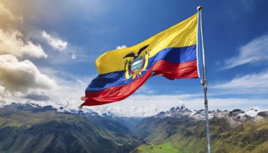 Flags, the national flag of Ecuador flutters in the wind