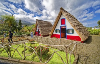 Typical traditional thatched houses Casinhas de Santana, landmark, UNESCO biosphere reserve,
