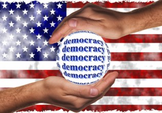 Symbolic image, democracy versus autocracy, US democracy in danger, EU and Germany under political