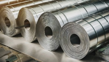 Metal, material, various thin sheets of stainless steel on a roll