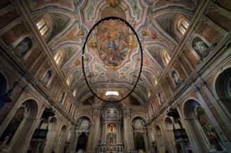 Interior view, nave, ceiling painting, ceiling, perspective painting, chancel, Loreto Church,