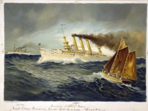 The US Navy armoured cruisers New York (left), commissioned in 1891, and Brooklyn (commissioned in