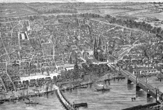 Bird's-eye view of Cologne, Germany, in 1880, Historical, digital reproduction of an original from