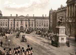College Green, Dublin, Ireland, Historic, digitally restored reproduction from a 19th century