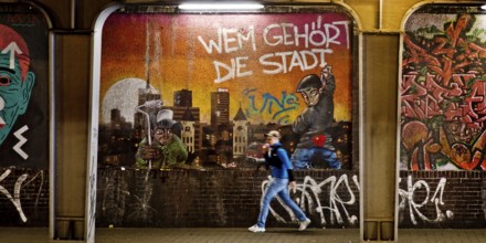 Artistically designed subway, Light in the Tunnel campaign with Klaus Klinger, Ellerstrasse,