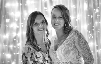 Two friends, young woman, portrait, smiling, posing, black and white, Stuttgart, Baden-Württemberg,