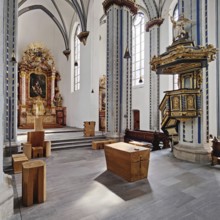 Interior view with high altar of the Namen-Jesu-Kirche, Bonn, North Rhine-Westphalia, Germany,