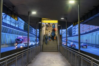 Underground station, Breslauer Straße U18, in the middle of the A40 motorway, Essen city centre,