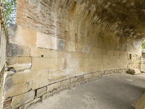 View of sandstone blocks Stones made of sandstone with written chiselled laws carved into the wall