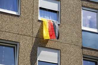 German flag on a high-rise window in the run-up to the upcoming European Football Championship in