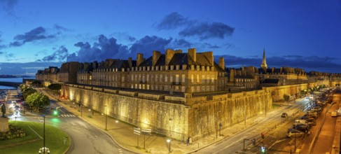 City wall illuminated panorama St. Malo France