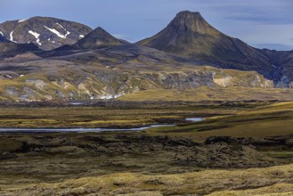 Volcanic landscape, lava, mountainous, river, summer, sunny, cloudy, highland, Laki, Lakagigar,