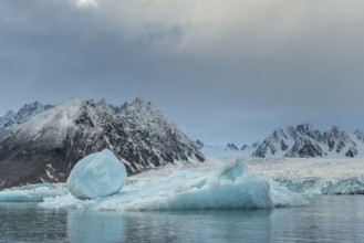 Iceberg in front of the glacier edge of Monacobreen, Liefdefjord, Woodfjord area, Spitsbergen