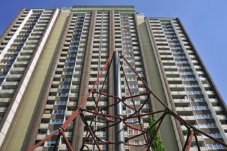 Residential tower block KölnBerg, a social hotspot in the Meschenich district of Cologne, North