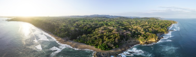 Aerial view, rainforest, sandy beach and coast with waves, Playa Cocalito, Puntarenas, Costa Rica,