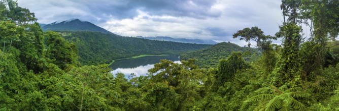 Aerial view, panorama, lake and rainforest, Laguna Hule, Alajuela province, Costa Rica, Central